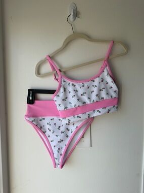 Beach Riot White and Pink Floral Ribbed Bikini Set